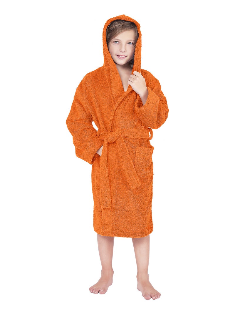 Peignoir enfant à capuche COOL en velours Orange - Kiabi