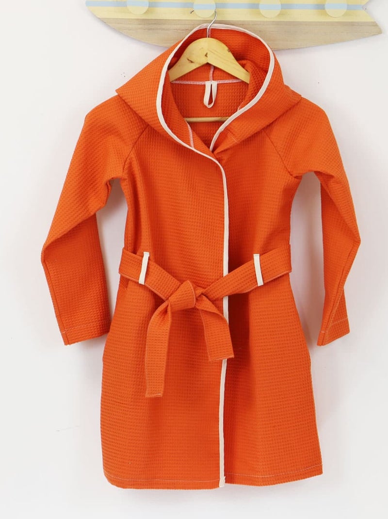 Peignoir enfant à capuche en coton nid d'abeille JADOO Orange - Kiabi