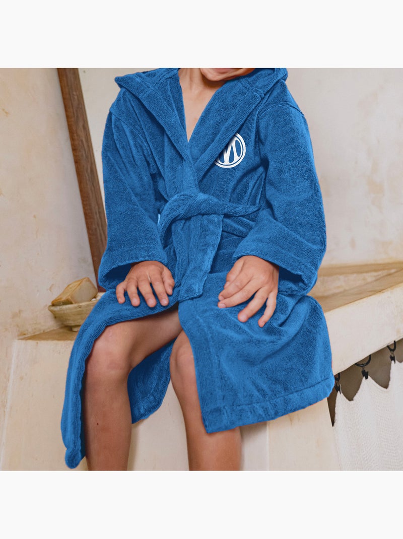 Peignoir enfant brodé 100% coton, om dribble Bleu - Kiabi