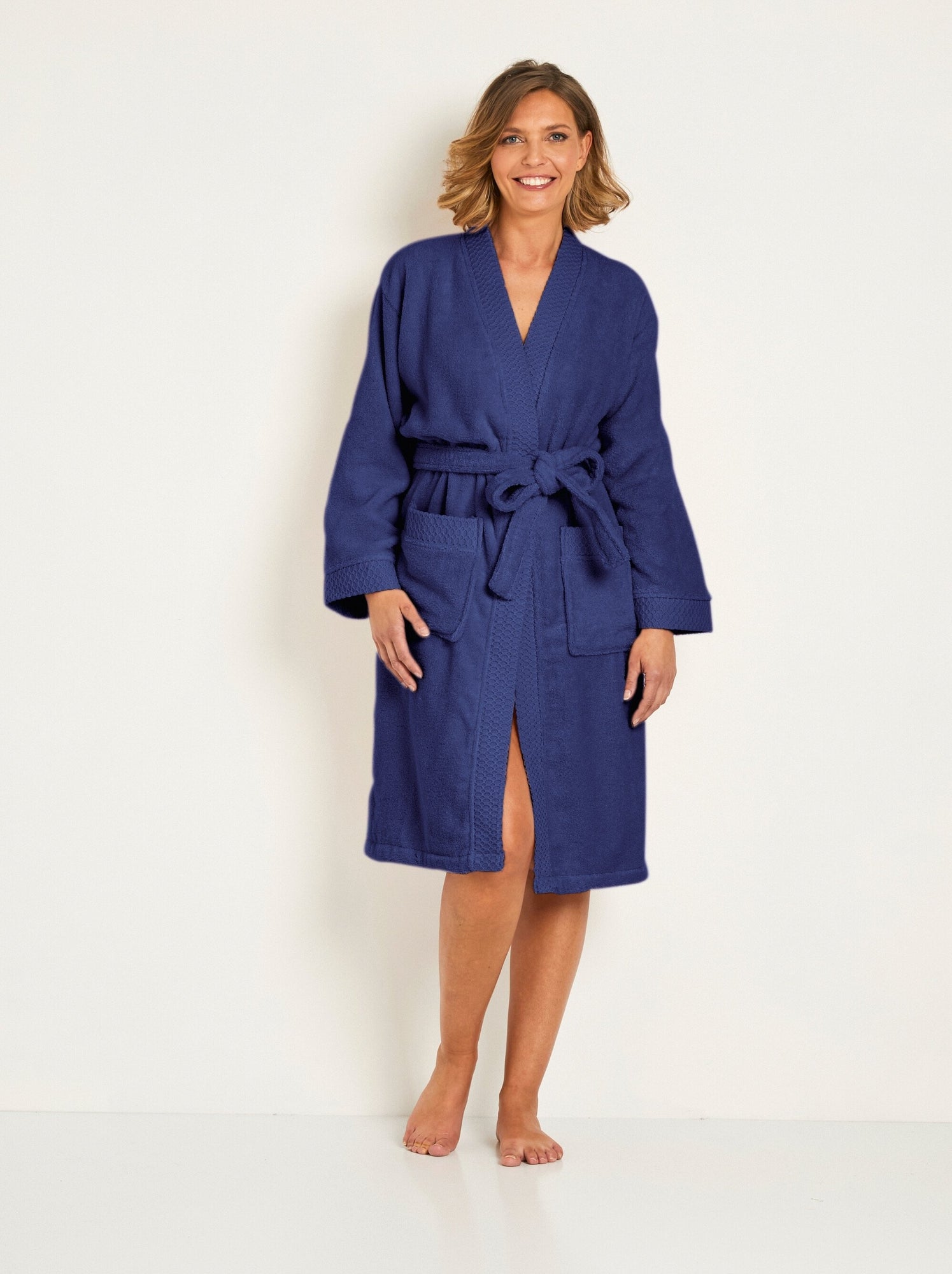 Peignoir En Coton éponge Bleu Royal - Bio, écologique, Durable Avec Ceinture Et Poches - 6