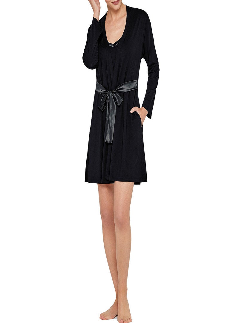 Peignoir fin manches longues et ceinture satin?�e Essence - Bleu - Kiabi - 47.98�?�