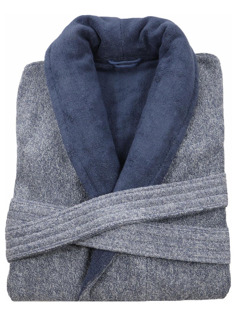 Peignoir homme en coton éponge BICOLORE Bleu - Kiabi