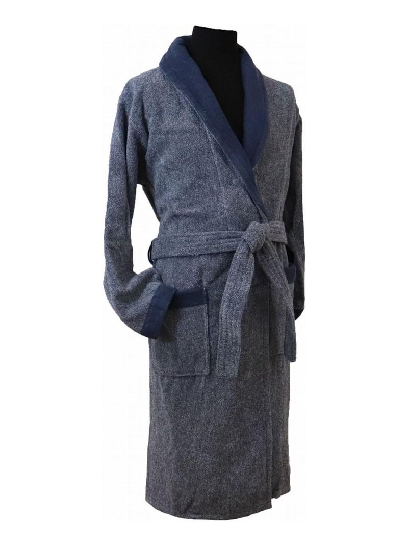 Peignoir homme en coton éponge BICOLORE Bleu - Kiabi