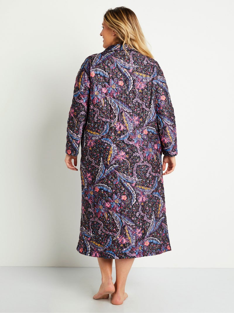 Peignoir imprimé matelassé boutonné Noir - Kiabi