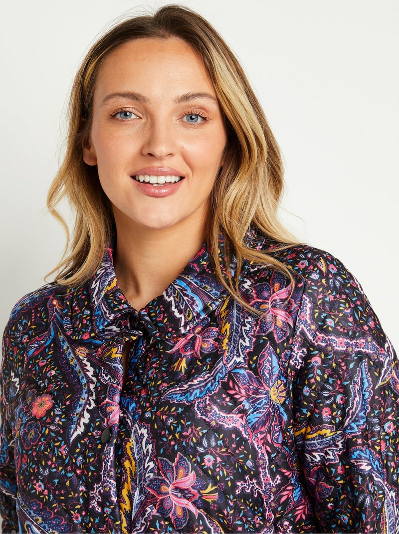 Peignoir imprimé matelassé boutonné Noir - Kiabi