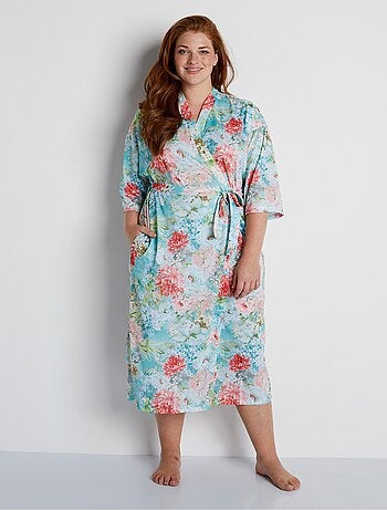 Peignoir kimono fluide satiné fleuri