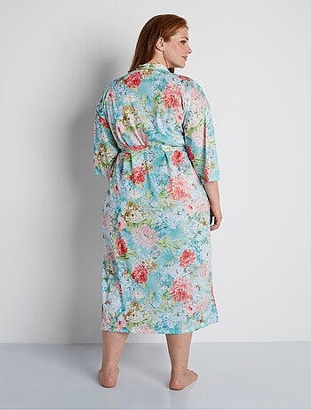 Peignoir kimono fluide satiné fleuri