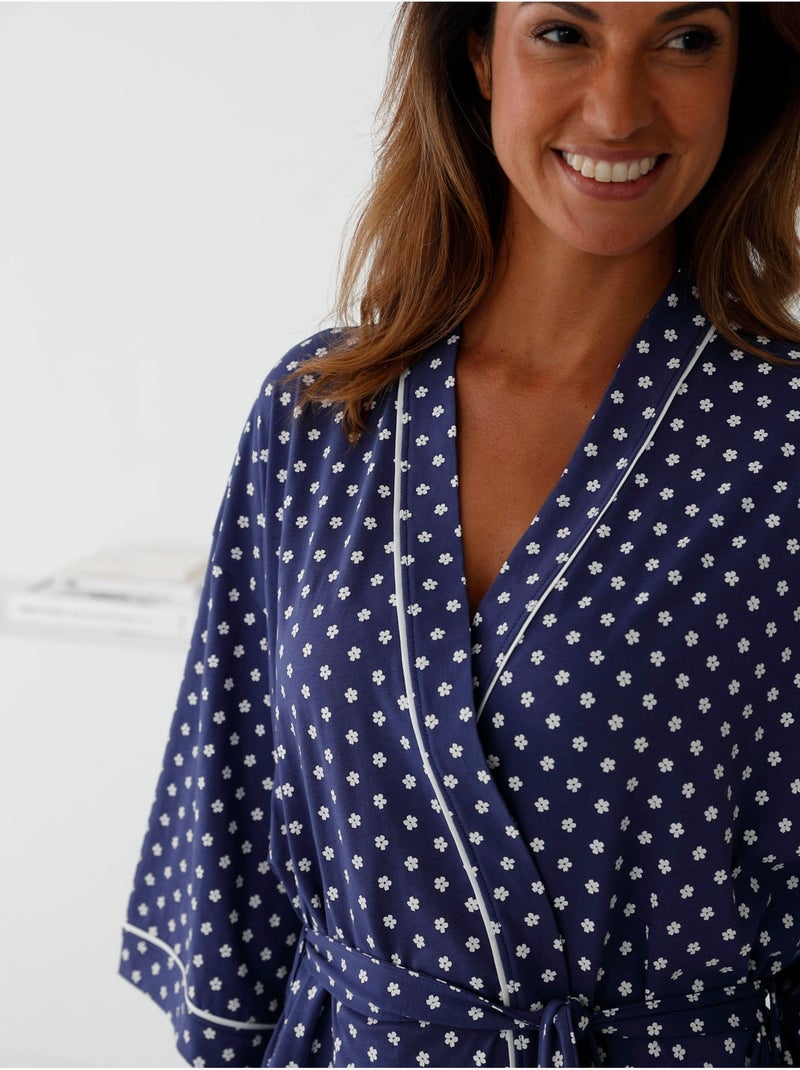 Peignoir kimono maille coton - DAXON Bleu marine - Kiabi