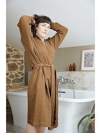 Peignoir kimono mixte en quadruple gaze de coton 220 g/m²