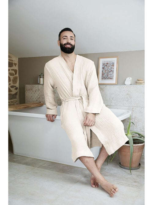 Peignoir kimono mixte en quadruple gaze de coton 220 g/m² – Gaïa - Kiabi