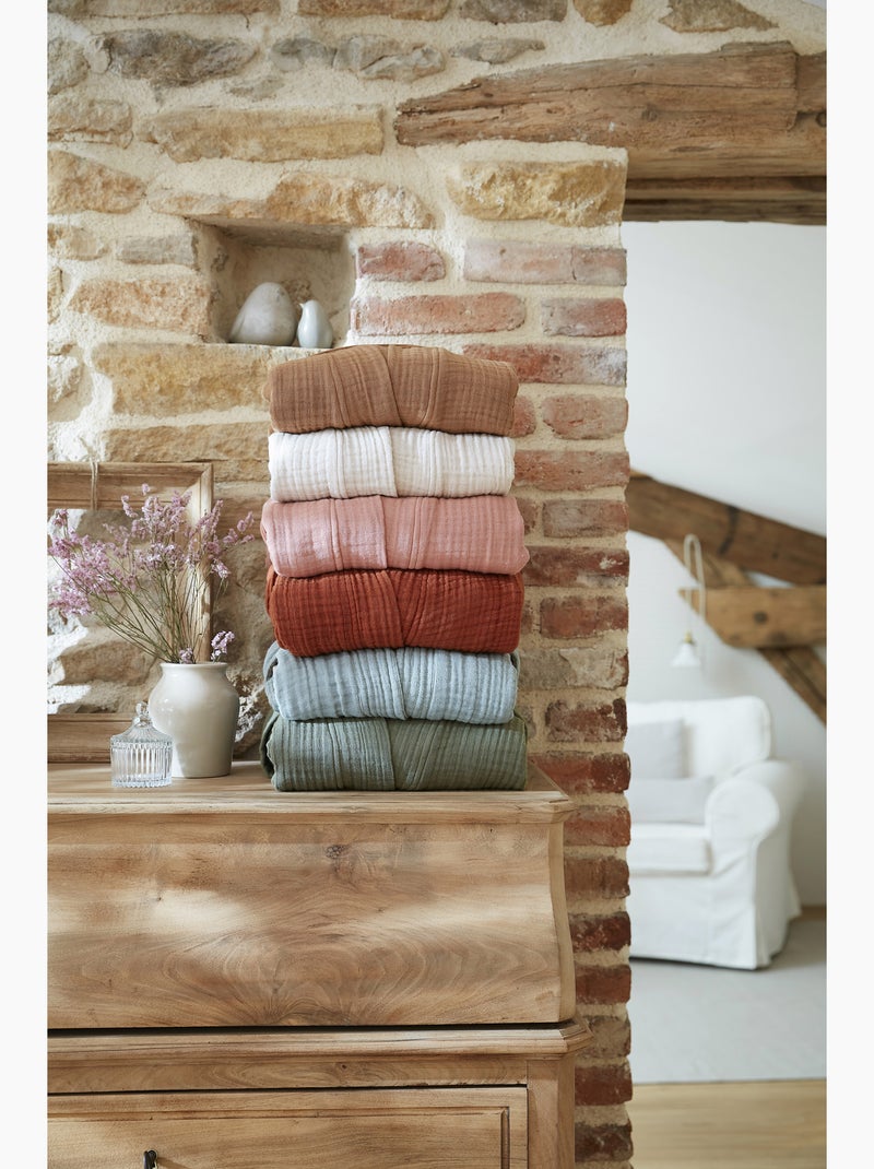 Peignoir kimono mixte en quadruple gaze de coton 220 g/m² – Gaïa Terracotta - Kiabi