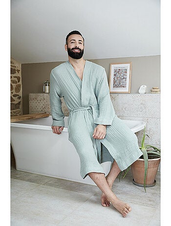 Peignoir kimono mixte en quadruple gaze de coton 220 g/m² – Gaïa