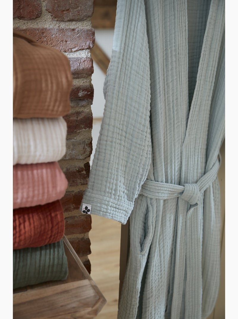 Peignoir kimono mixte en quadruple gaze de coton 220 g/m² – Gaïa Vert eucalyptus - Kiabi