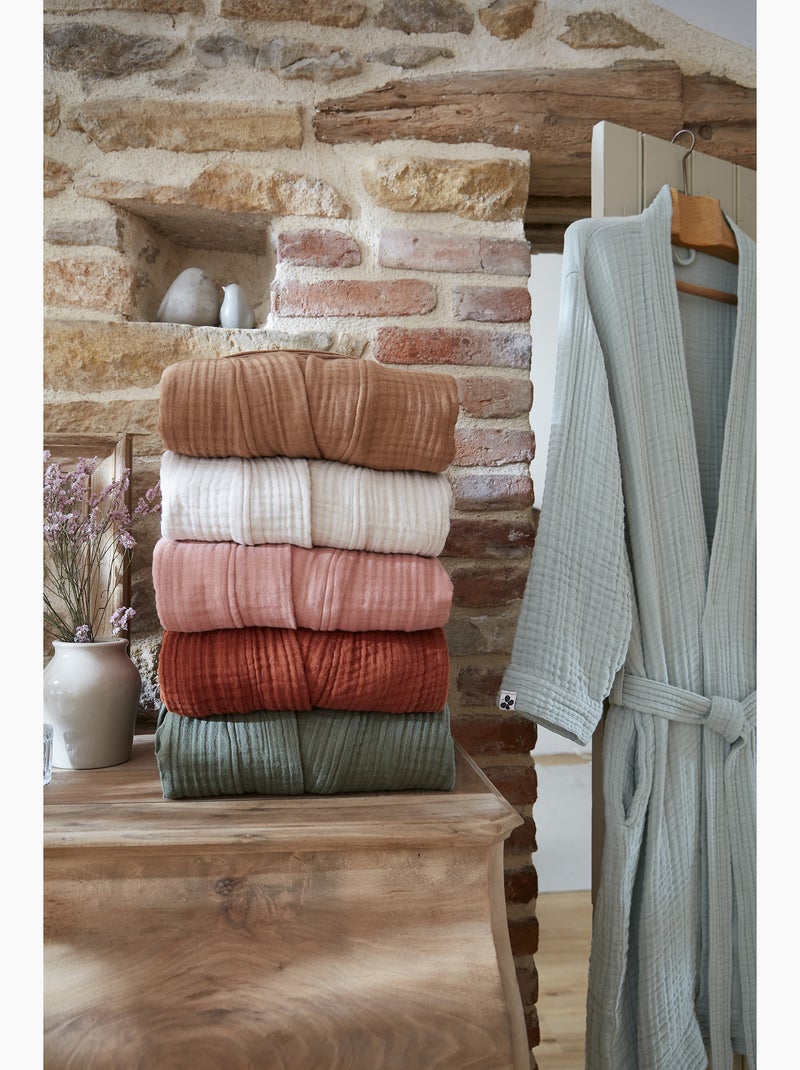 Peignoir kimono mixte en quadruple gaze de coton 220 g/m² – Gaïa Vert romarin - Kiabi
