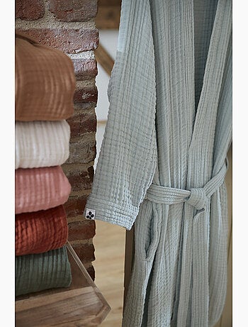Peignoir kimono mixte en quadruple gaze de coton 220 g/m²