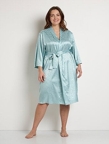 Peignoir kimono satiné mi long imprimé léopard