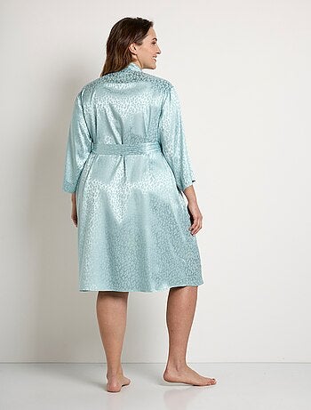 Peignoir kimono satiné mi long imprimé léopard
