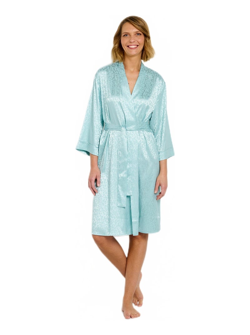 Peignoir kimono satiné mi long imprimé léopard Vert clair - Kiabi