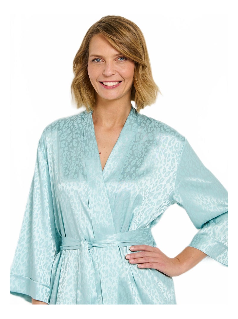 Peignoir kimono satiné mi long imprimé léopard Vert clair - Kiabi