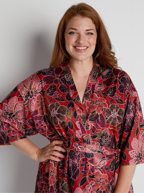 Peignoir kimono satiné mi-long - Kiabi