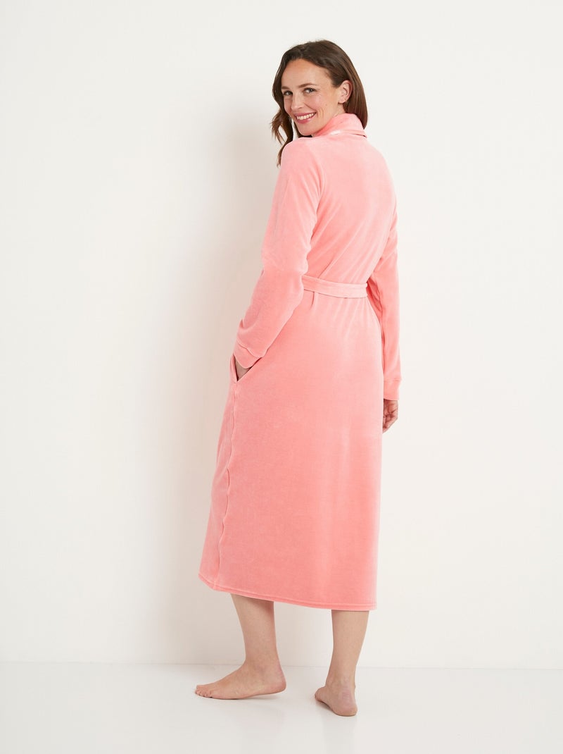 Peignoir long croisé velours uni col châle - Afibel Rose - Kiabi