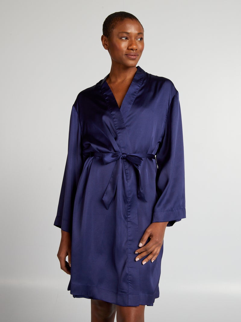Peignoir long en satin Bleu marine - Kiabi