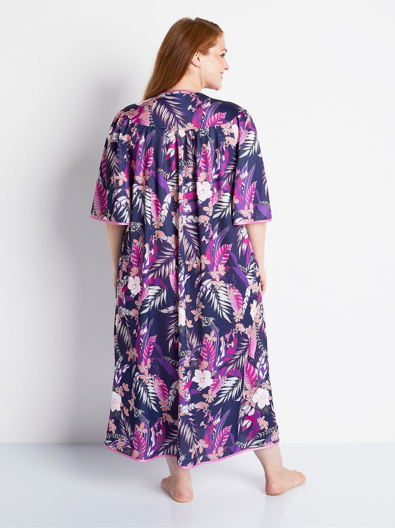 Peignoir long satiné fleuri boutonné Violet - Kiabi
