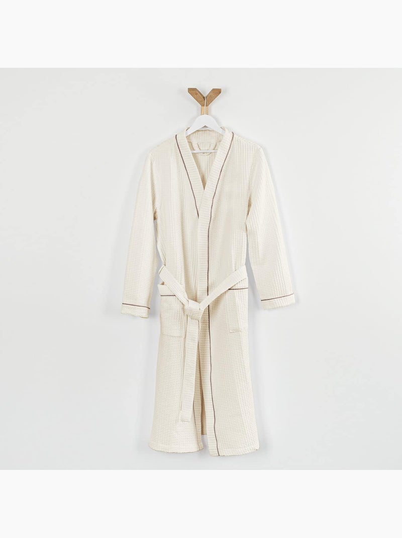 Peignoir mixte  coton 57 fils nid d'abeille KIMONO Ivoire - Kiabi
