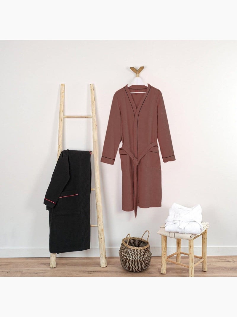Peignoir mixte  coton 57 fils nid d'abeille KIMONO Ivoire - Kiabi