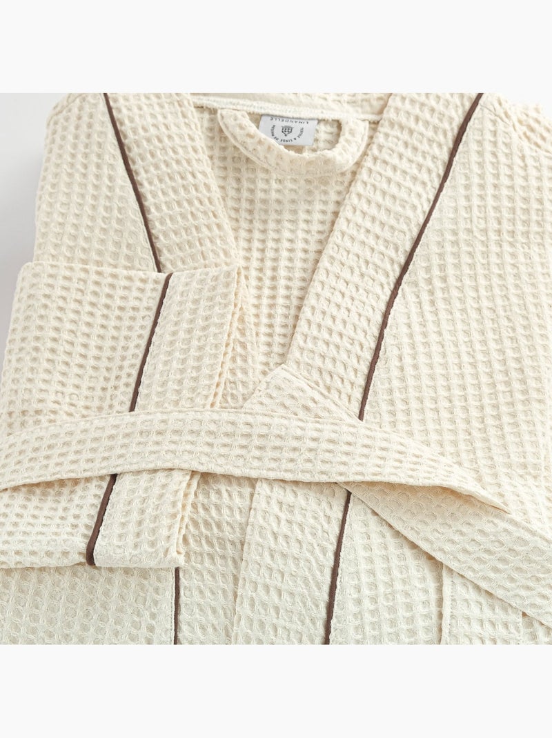 Peignoir mixte  coton 57 fils nid d'abeille KIMONO Ivoire - Kiabi