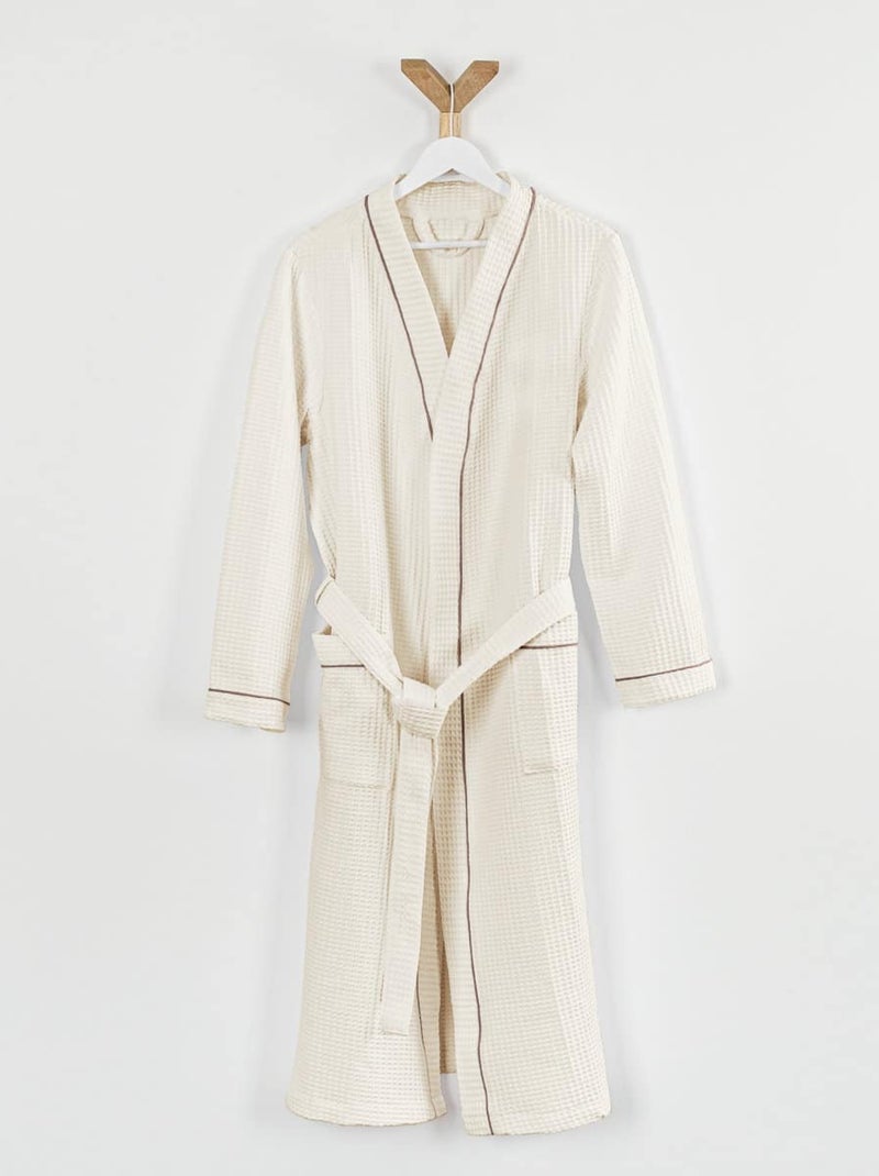 Peignoir mixte  coton 57 fils nid d'abeille KIMONO Marron - Kiabi