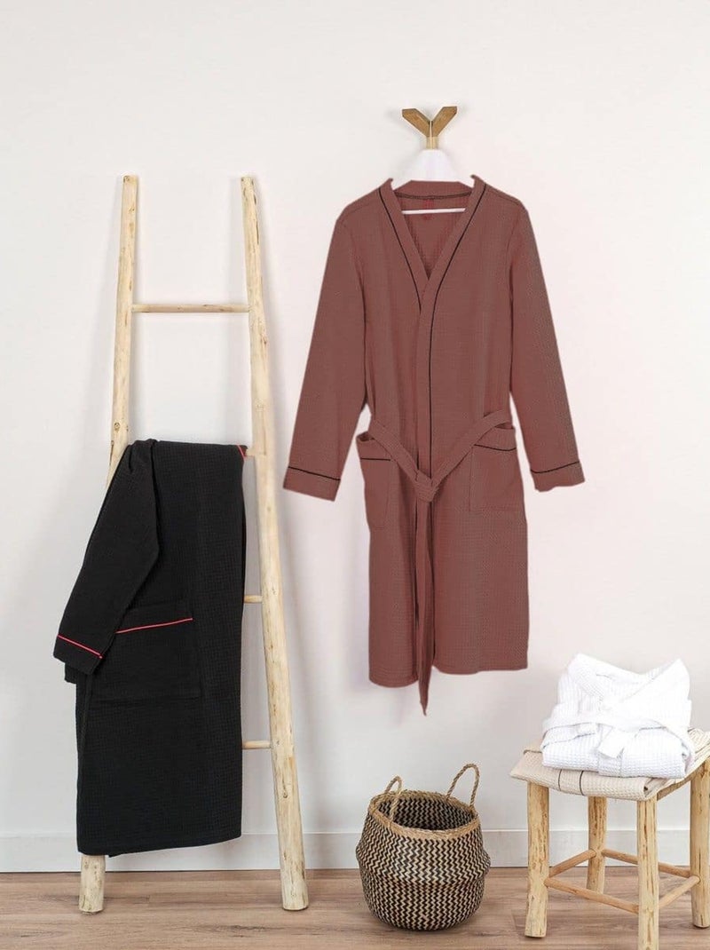 Peignoir mixte  coton 57 fils nid d'abeille KIMONO Marron - Kiabi