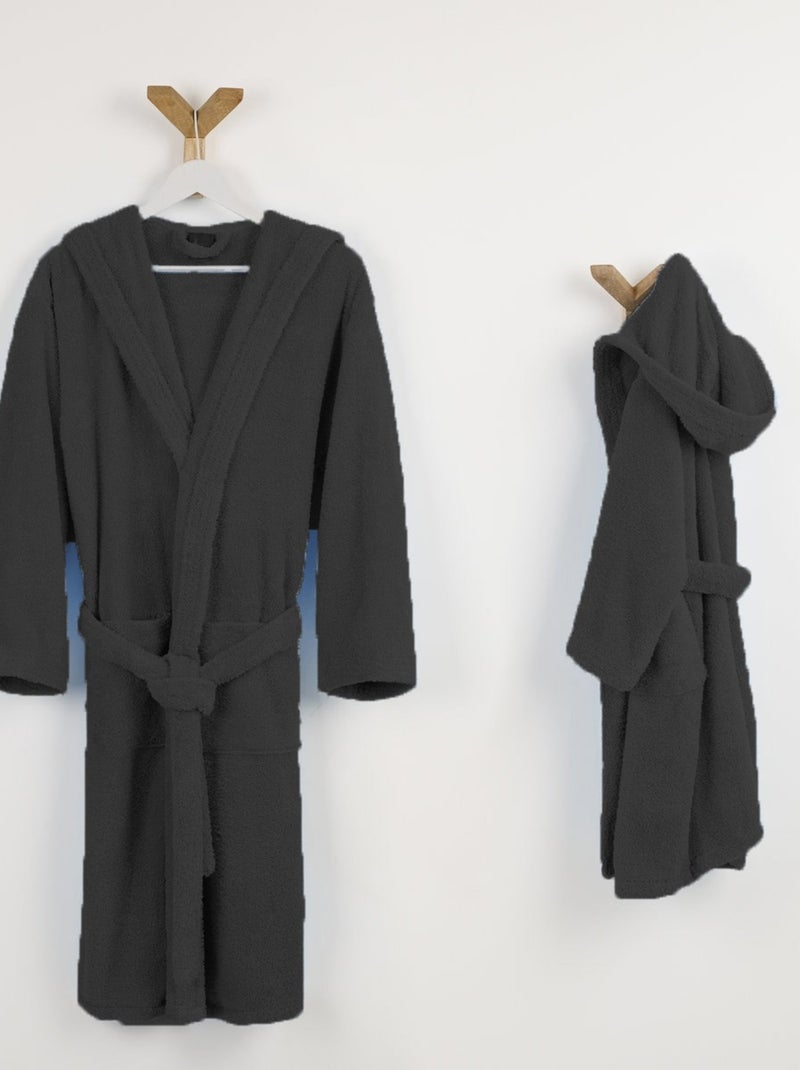 Peignoir mixte coton bouclette à capuche Cocooning Gris Noir Noir - Kiabi