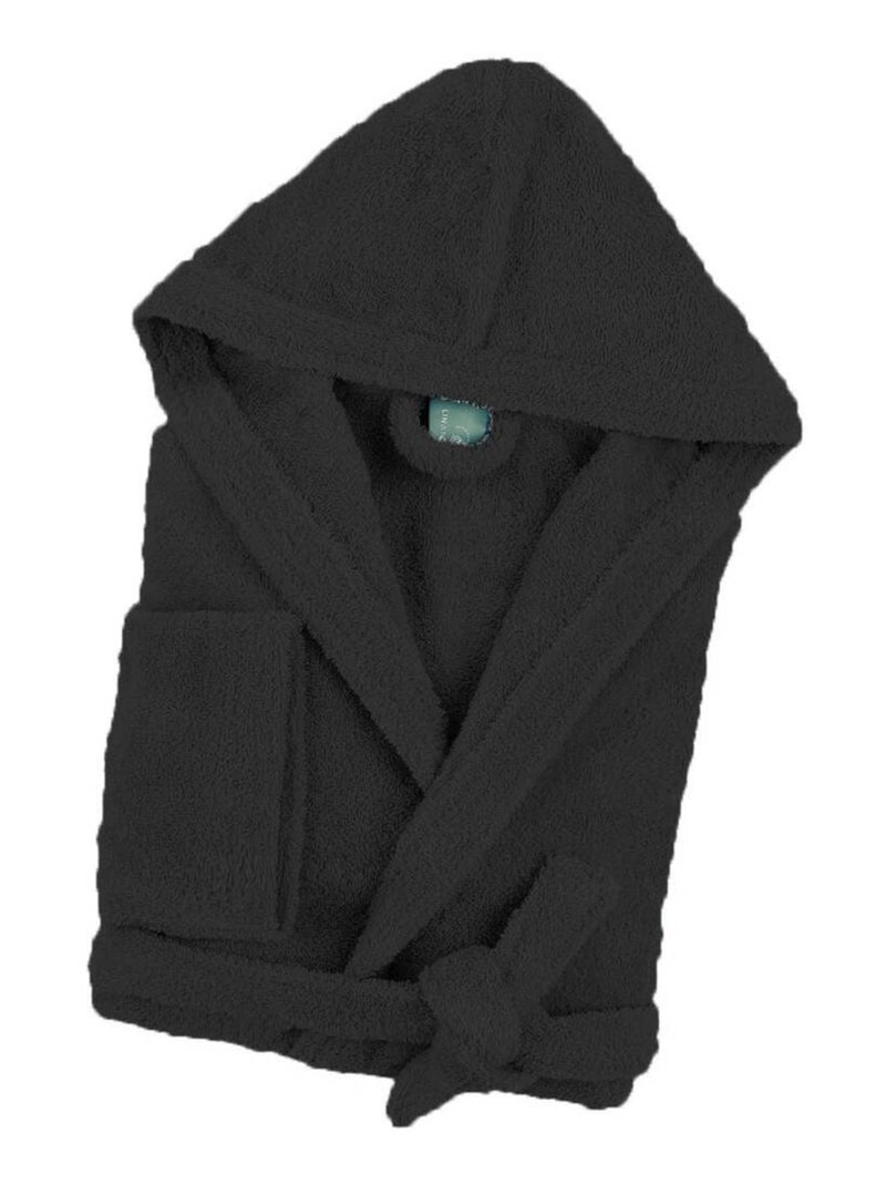 Peignoir mixte coton bouclette à capuche Cocooning Noir Noir - Kiabi