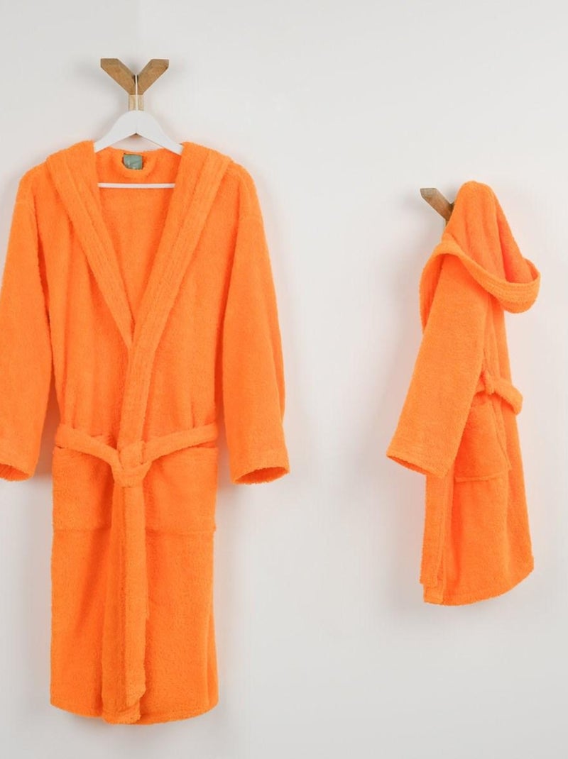 Peignoir mixte coton bouclette à capuche Cocooning Orange - Kiabi