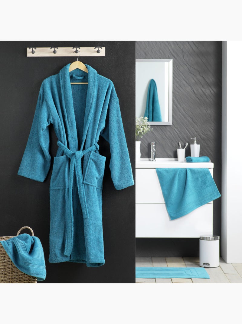 Peignoir Mixte Éponge Col Châle Uni – Tendresse 500 g/m² Bleu turquoise - Kiabi