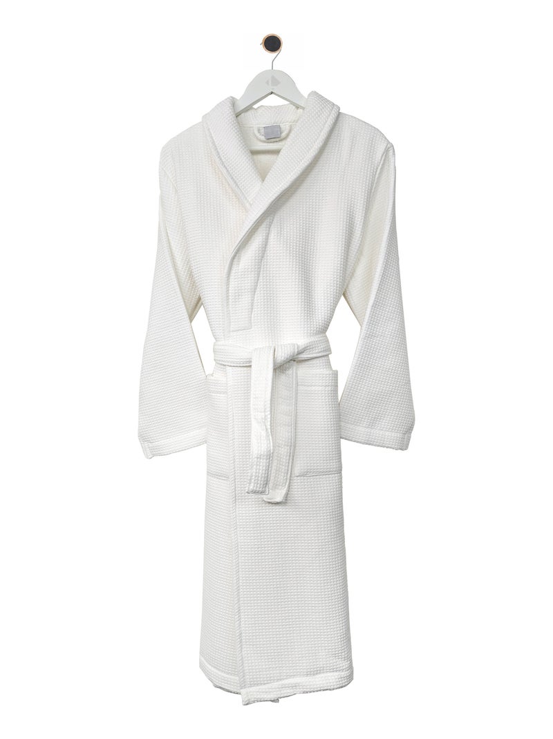 Peignoir nid d'abeille NATURAL col châle Blanc - Kiabi