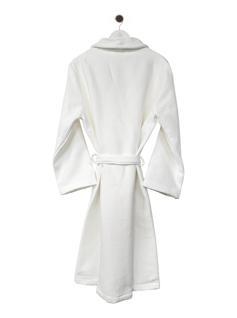 Peignoir nid d'abeille NATURAL col châle Blanc - Kiabi
