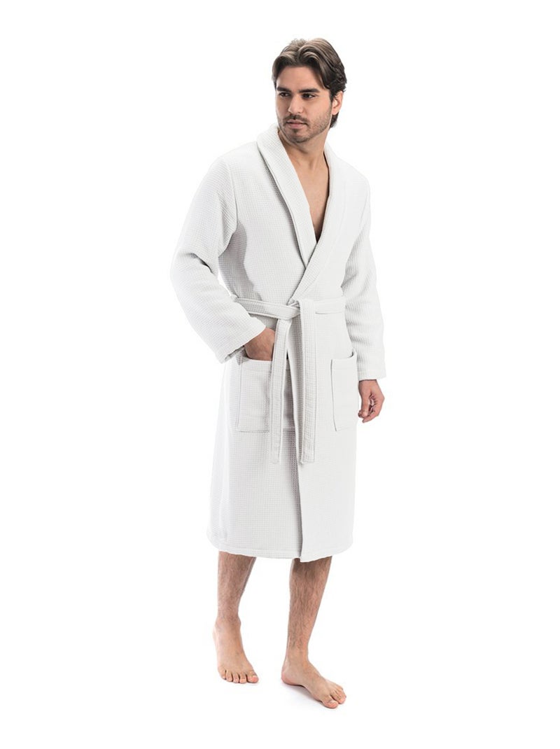 Peignoir nid d'abeille NATURAL col châle Blanc - Kiabi