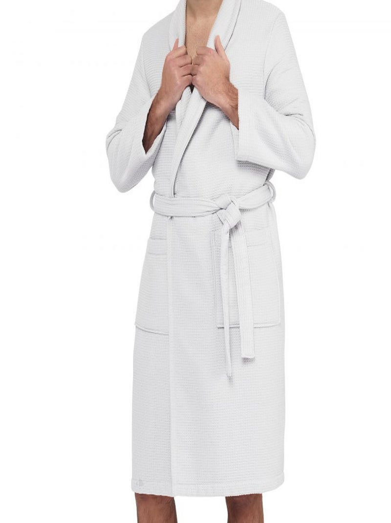 Peignoir nid d'abeille NATURAL col châle Blanc - Kiabi