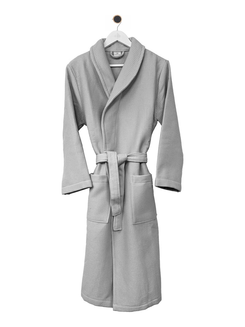 Peignoir nid d'abeille NATURAL col châle Gris moyen - Kiabi