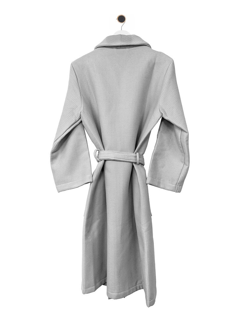 Peignoir nid d'abeille NATURAL col châle Gris moyen - Kiabi