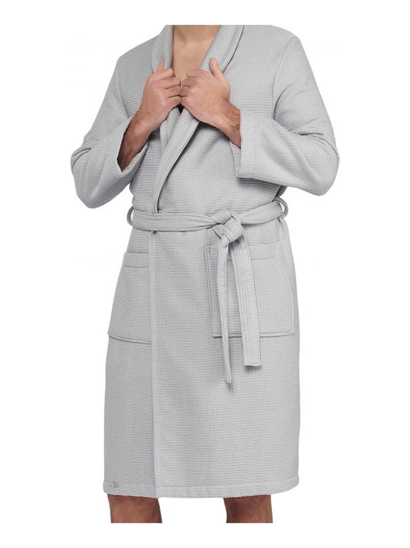 Peignoir nid d'abeille NATURAL col châle Gris moyen - Kiabi