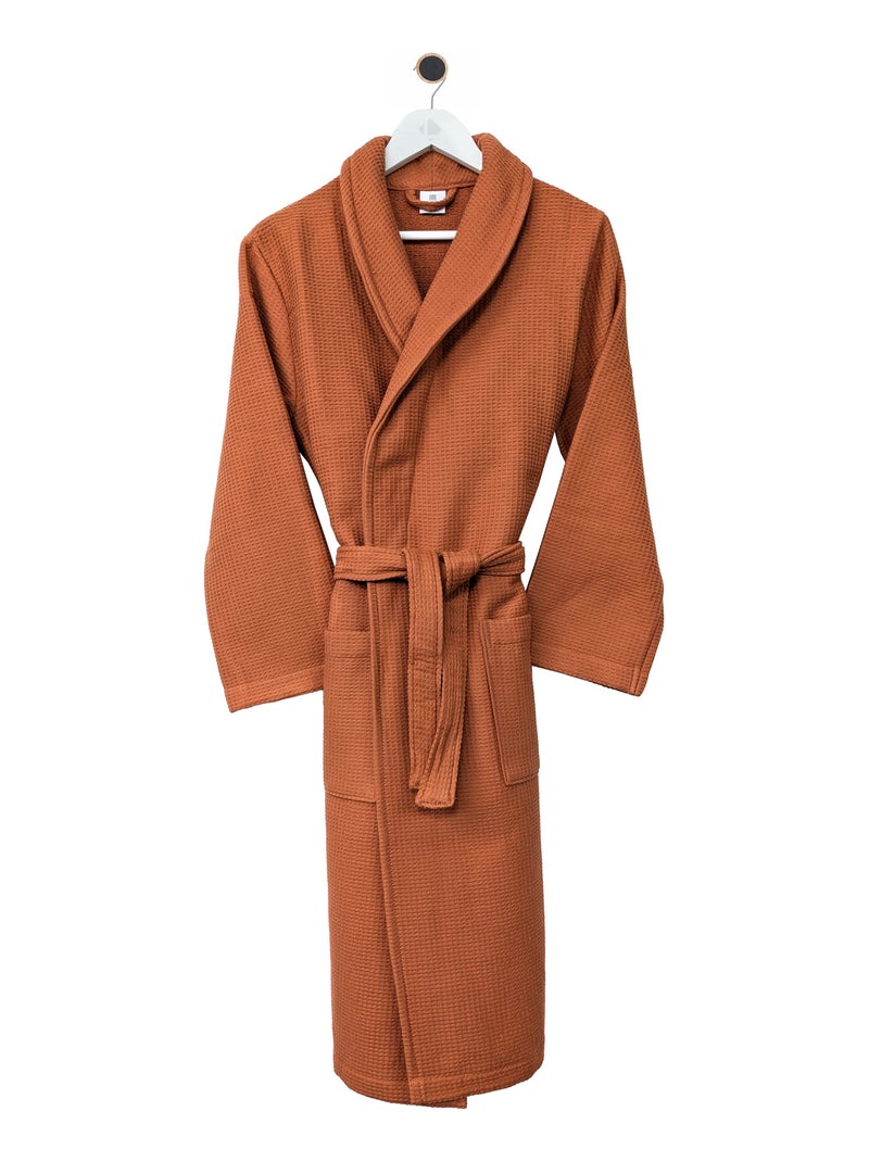 Peignoir nid d'abeille NATURAL col châle Jaune moutarde - Kiabi