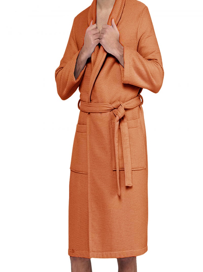 Peignoir nid d'abeille NATURAL col châle Jaune moutarde - Kiabi