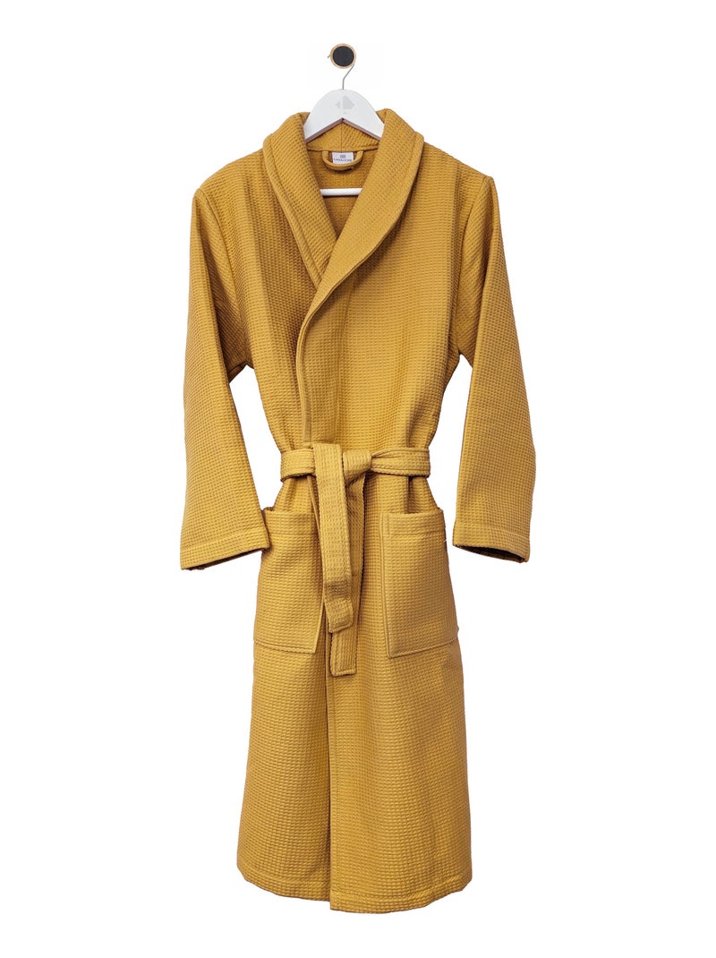 Peignoir nid d'abeille NATURAL col châle Jaune or - Kiabi