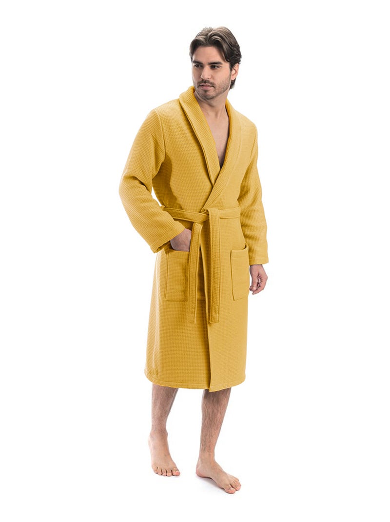 Peignoir nid d'abeille NATURAL col châle Jaune or - Kiabi