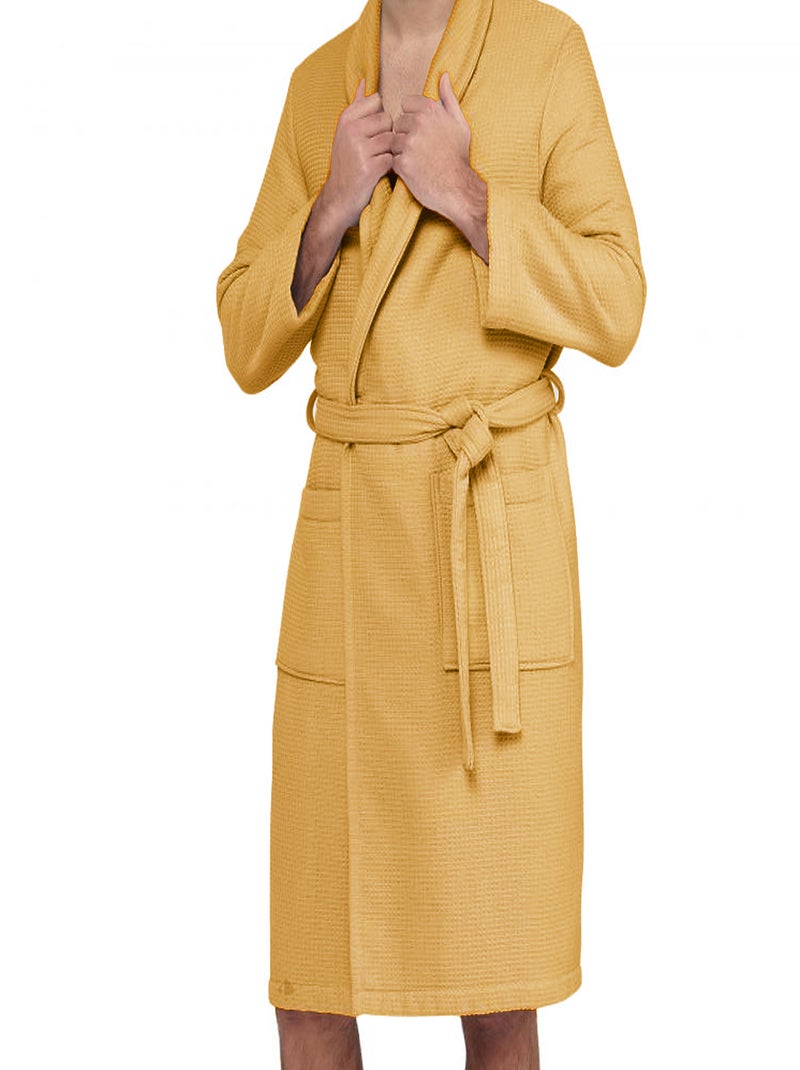 Peignoir nid d'abeille NATURAL col châle Jaune or - Kiabi