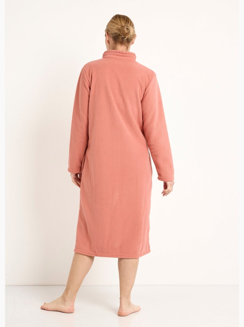 Peignoir polaire boutonné col montant longueur 115 cm Terracotta - Kiabi