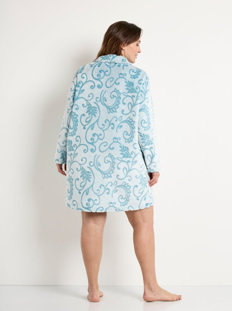 Peignoir robe de chambre polaire court boutonné - Afibel Bleu canard - Kiabi